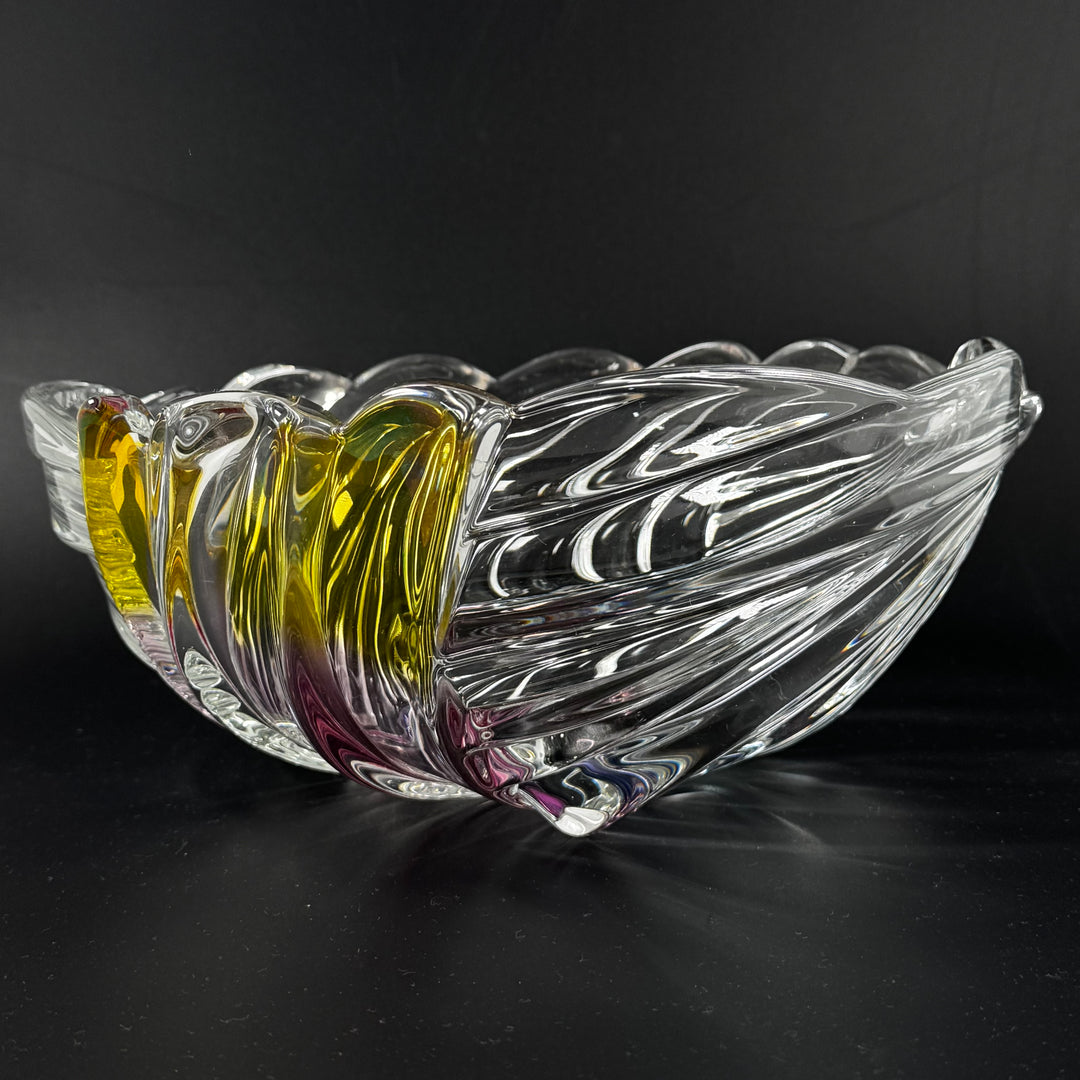 Elegant virvlad glasskål med gult och rosa