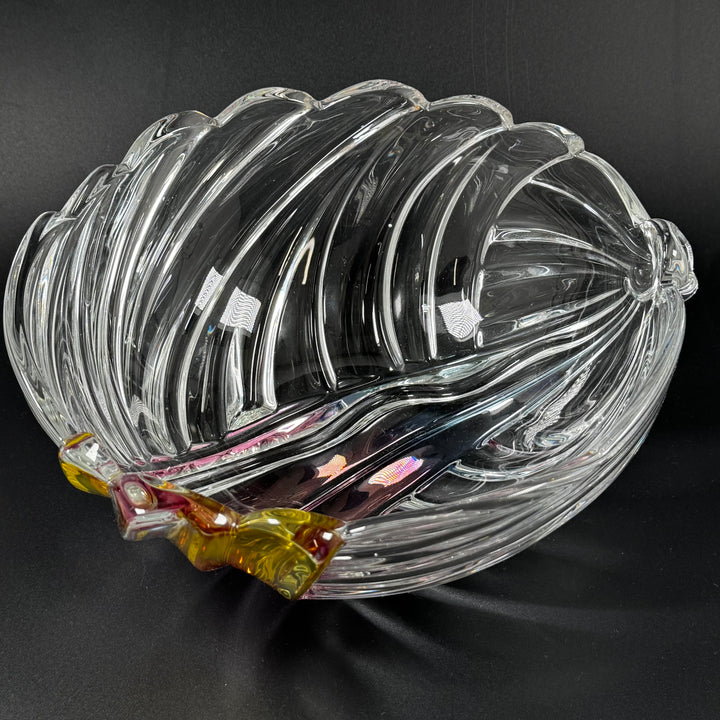 Elegant virvlad glasskål med gult och rosa