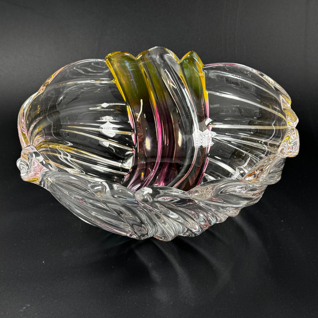 Elegant virvlad glasskål med gult och rosa