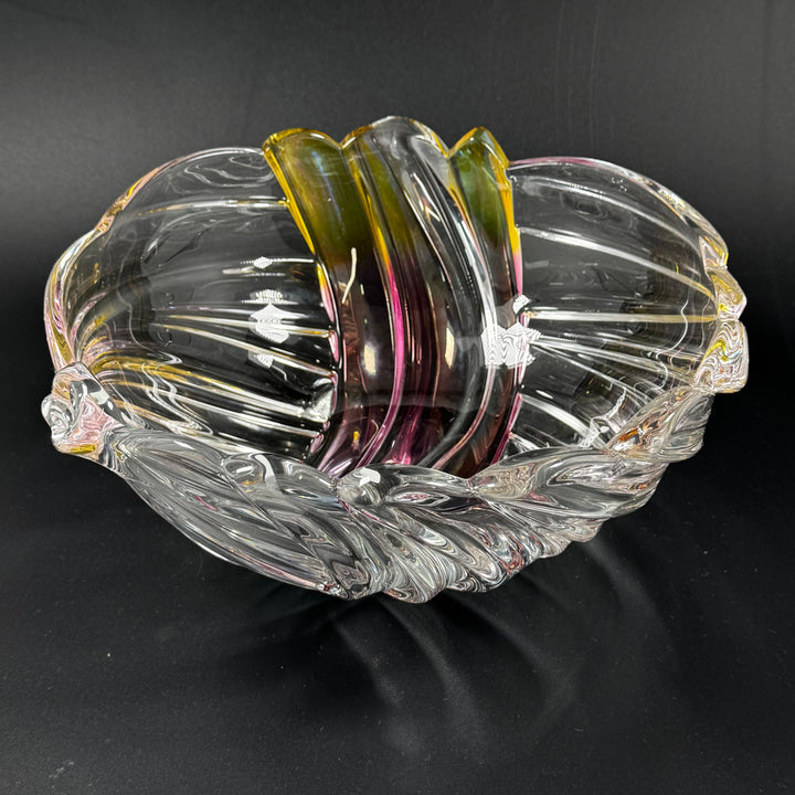 Elegant virvlad glasskål med gult och rosa