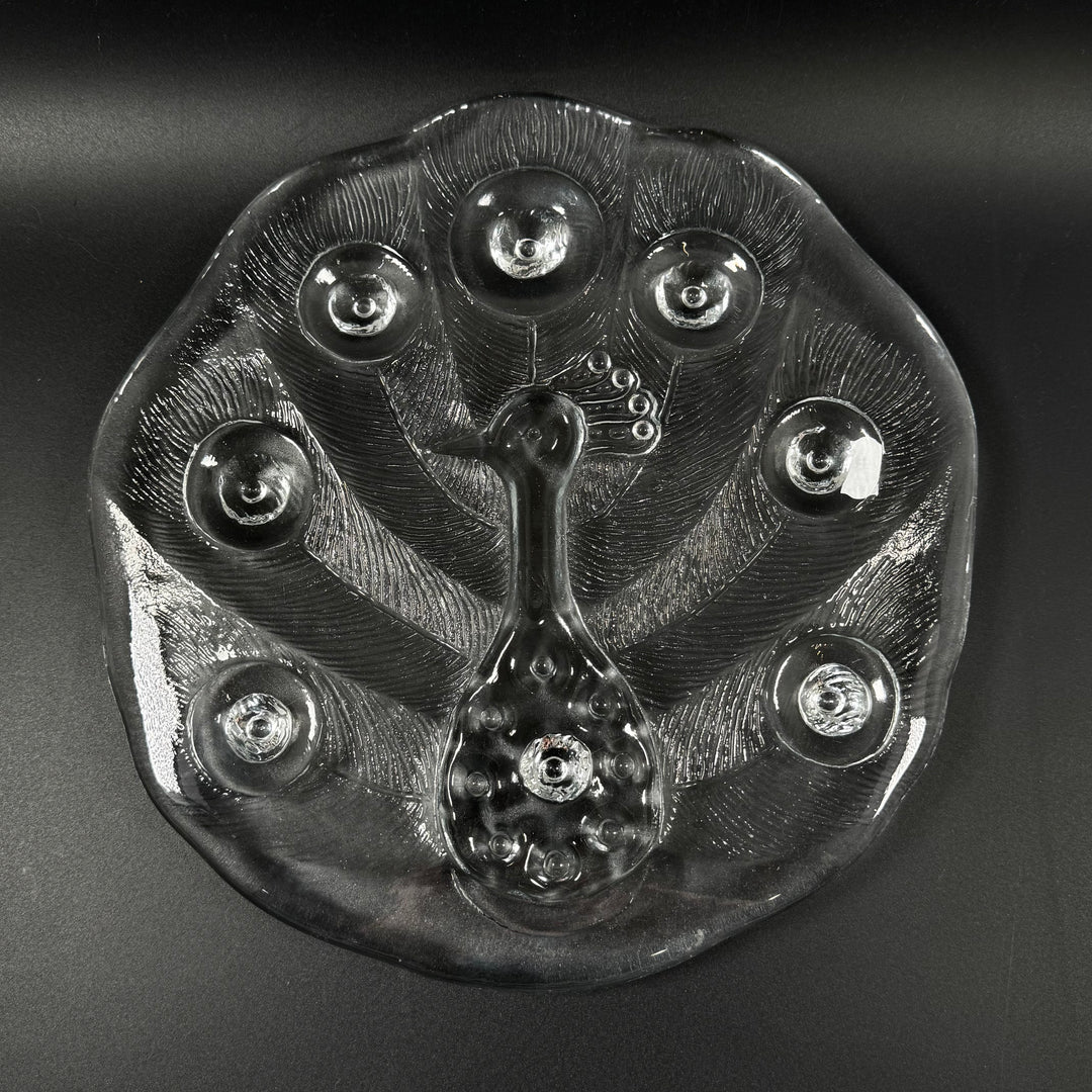 Elegant retro glasskål med påfågelmotiv