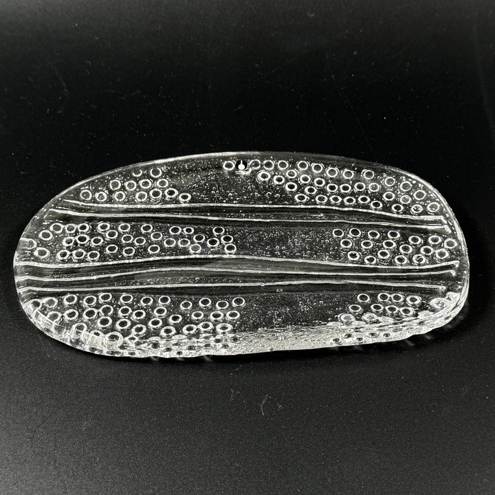 Retro oval glasskål i pressglas Pukeberg