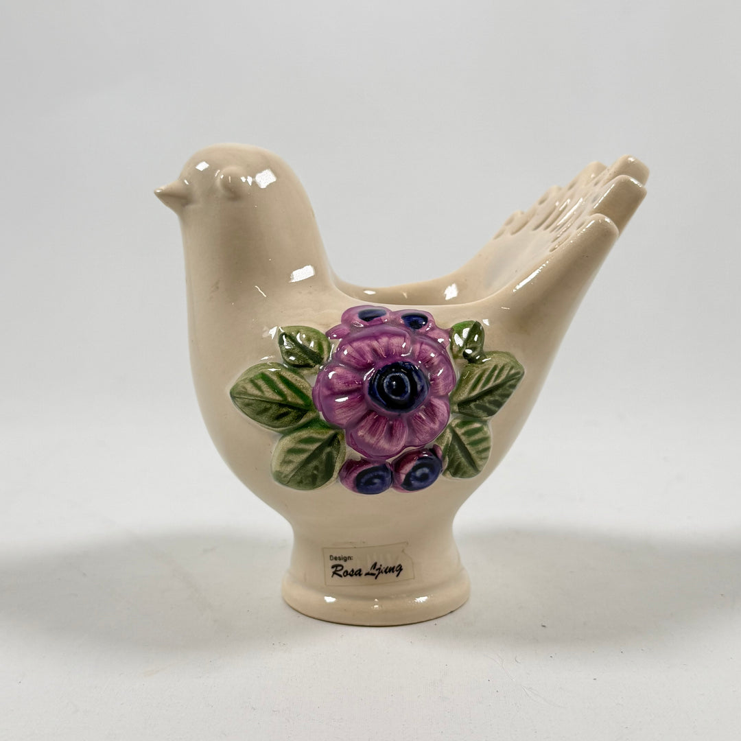 Färgglad keramikvas fågel design Rosa Ljung
