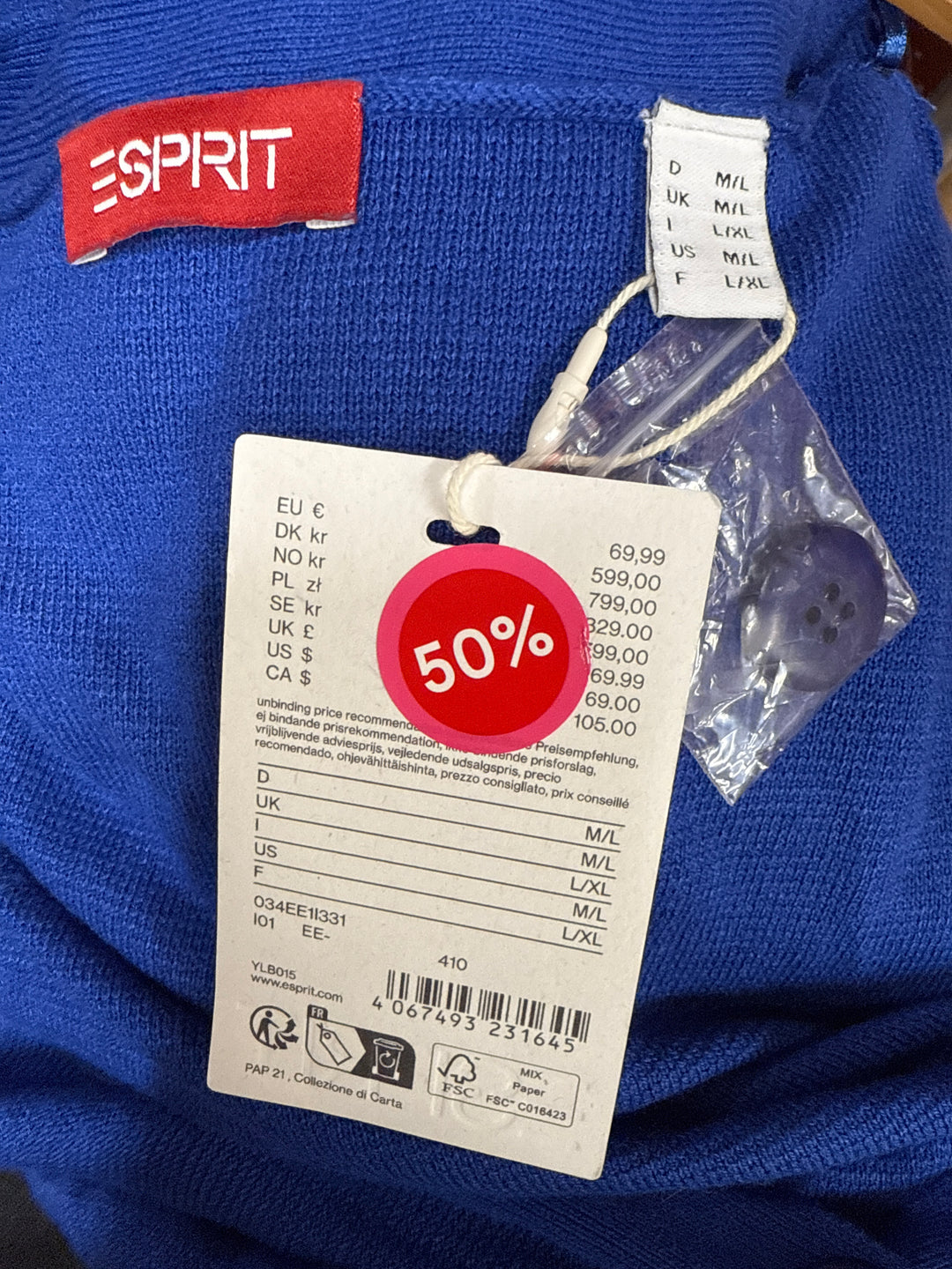 Esprit - Elegant blå kofta i merinoull